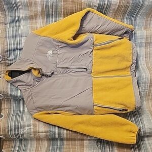 North Face Womens Denali Yellow/Gray Fleece Zip-Up Jacket